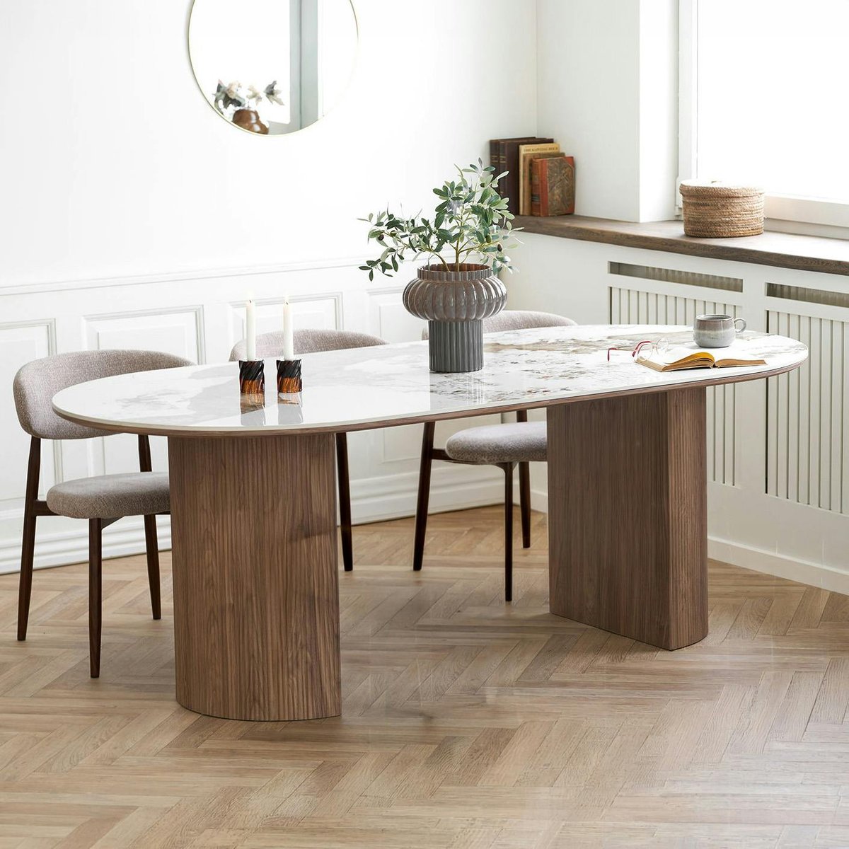 Table ovale en céramique blanche marbrée 210 cm PRATO blanc, PIER IMPORT
