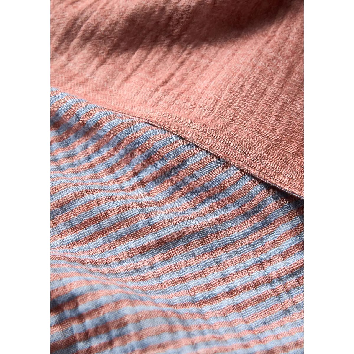 Housse de couette coton mousseline à rayures réversible lit 180/200 cm rose géranium, MANGO HOME