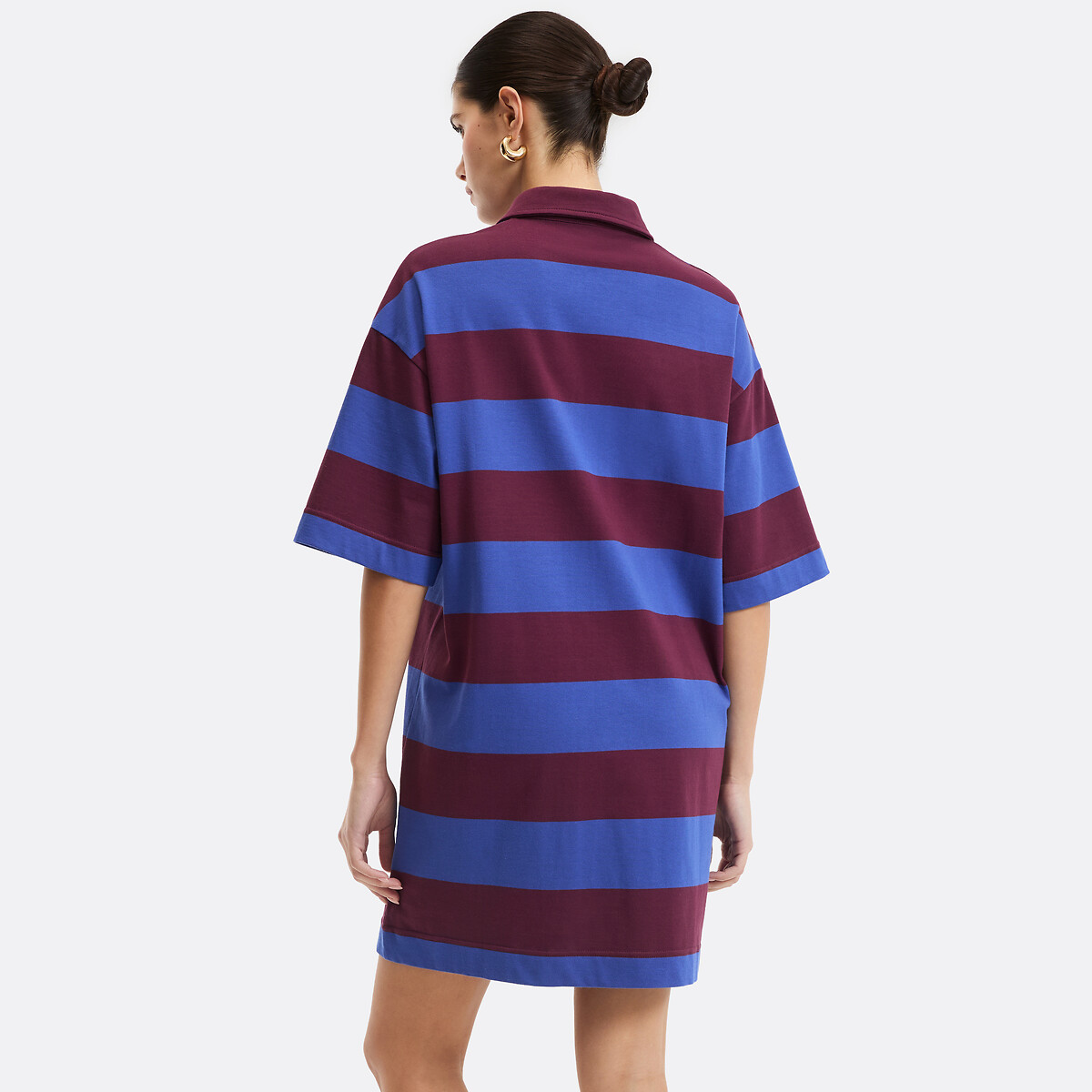 Abito con collo a polo, a righe, corto, maniche corte rigato bordeaux/blu, LA REDOUTE COLLECTIONS