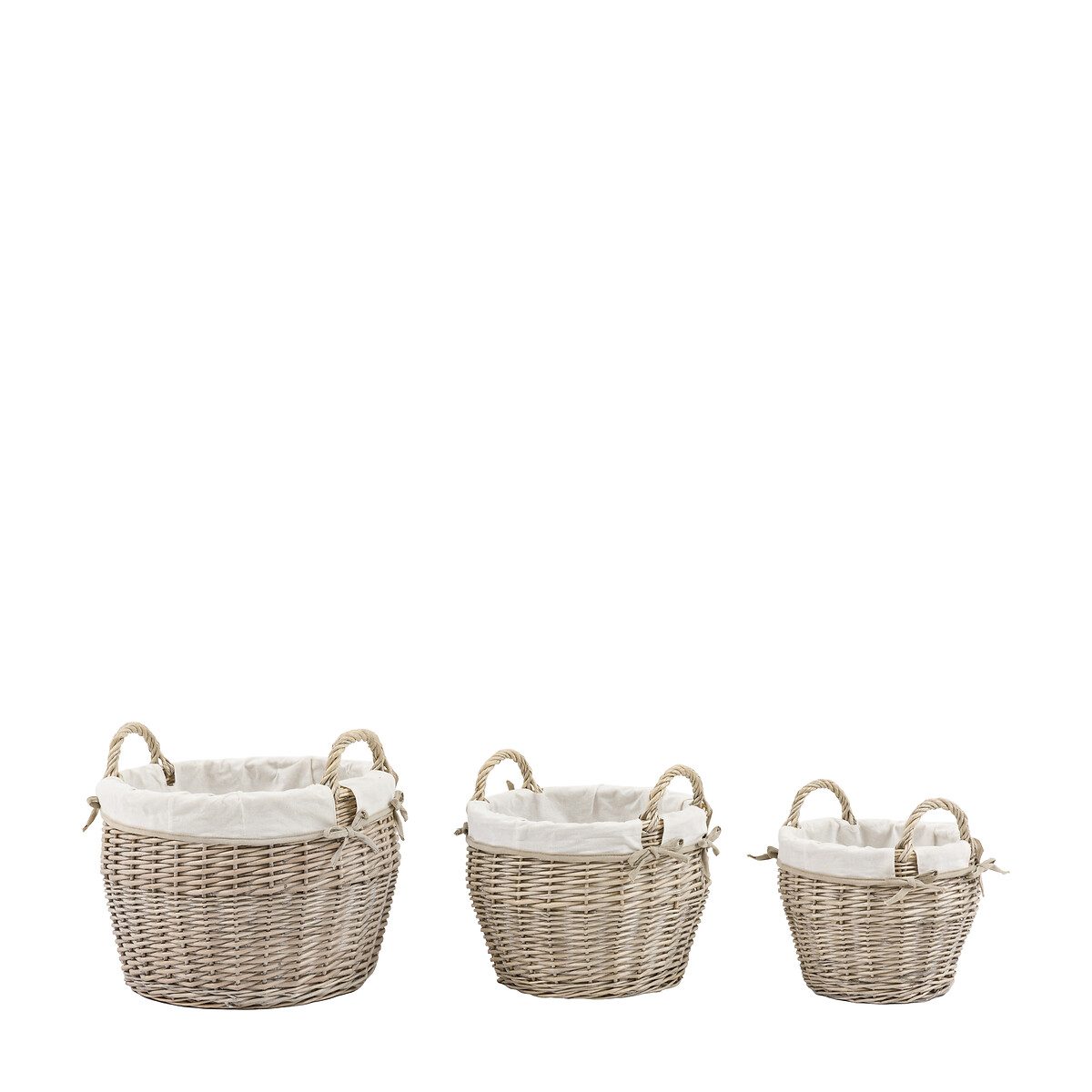 Set of 3 Aro Round Lined Baskets in Natural brown              , ÉDITÉ