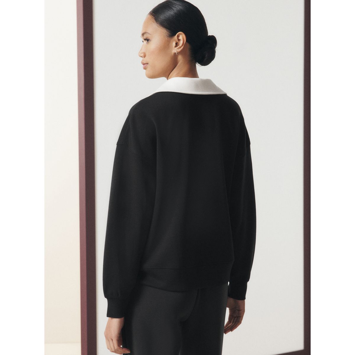 Sweat style rugby à col contrastant noir/crème, NEXT