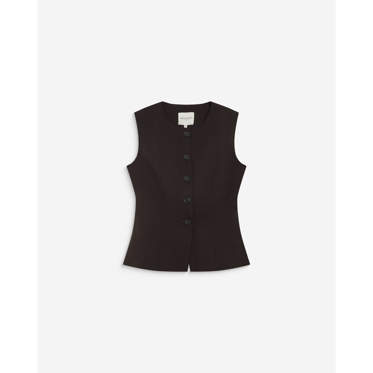 Gilet tailleur col rond boutonné chocolat Aristide chocolat, GRACE AND MILA
