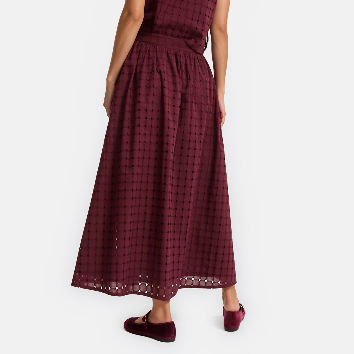 Jupe midi évasée en broderie anglaise marron, LA REDOUTE COLLECTIONS