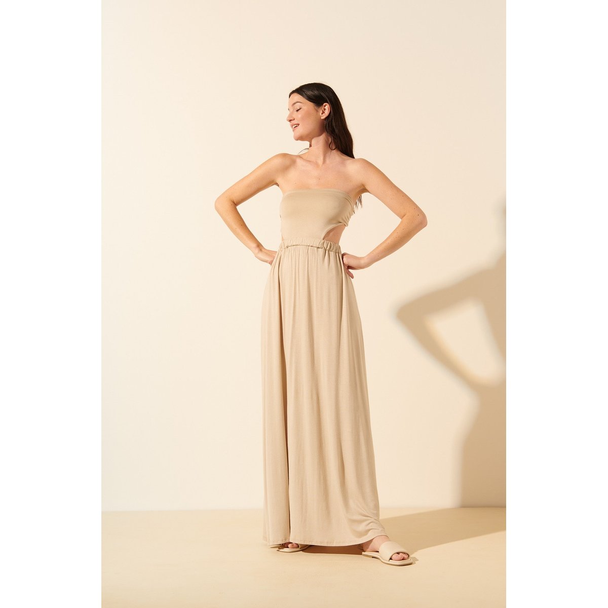 Robe fluide bustier NANCY beige sable, BENOA