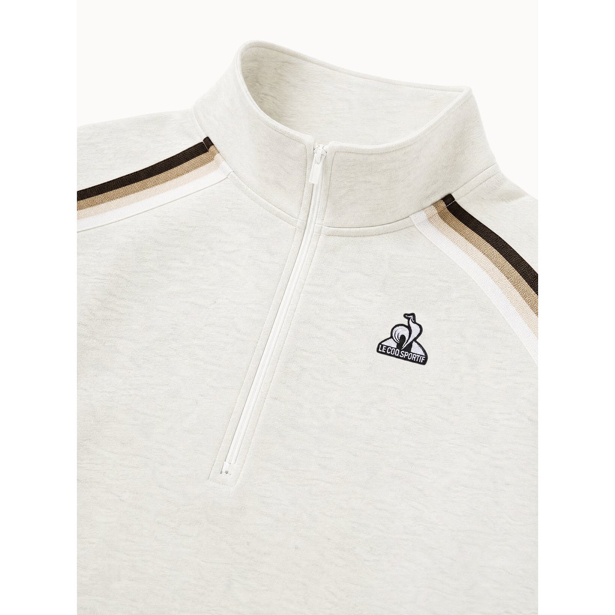Sweat demi-zippé oversize en double face avec bandes rayées Heritage beige, LE COQ SPORTIF