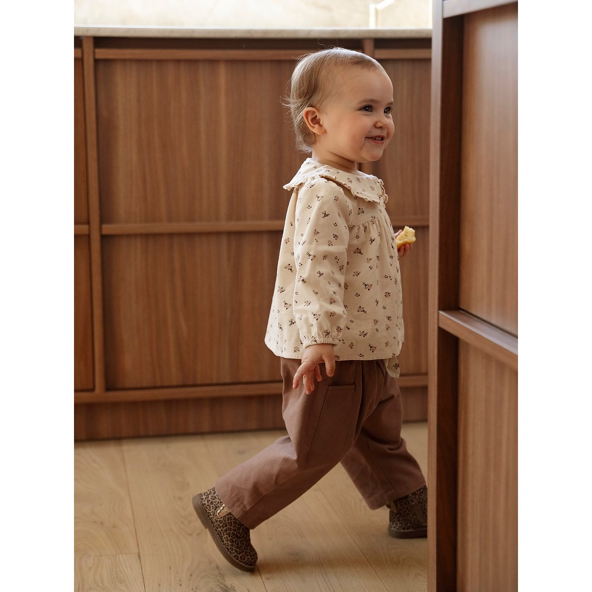 Blouse imprimée en velours vanille, VERTBAUDET