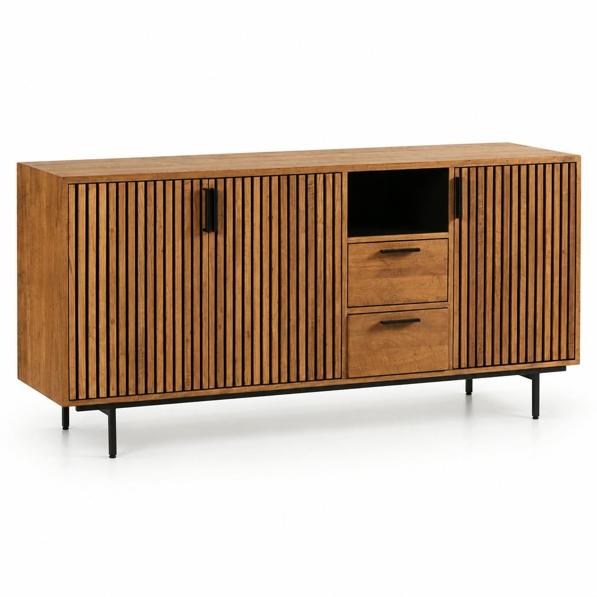 Bahut contemporain teck recyclé 3 portes rainurées FANO bois naturel, PIER IMPORT