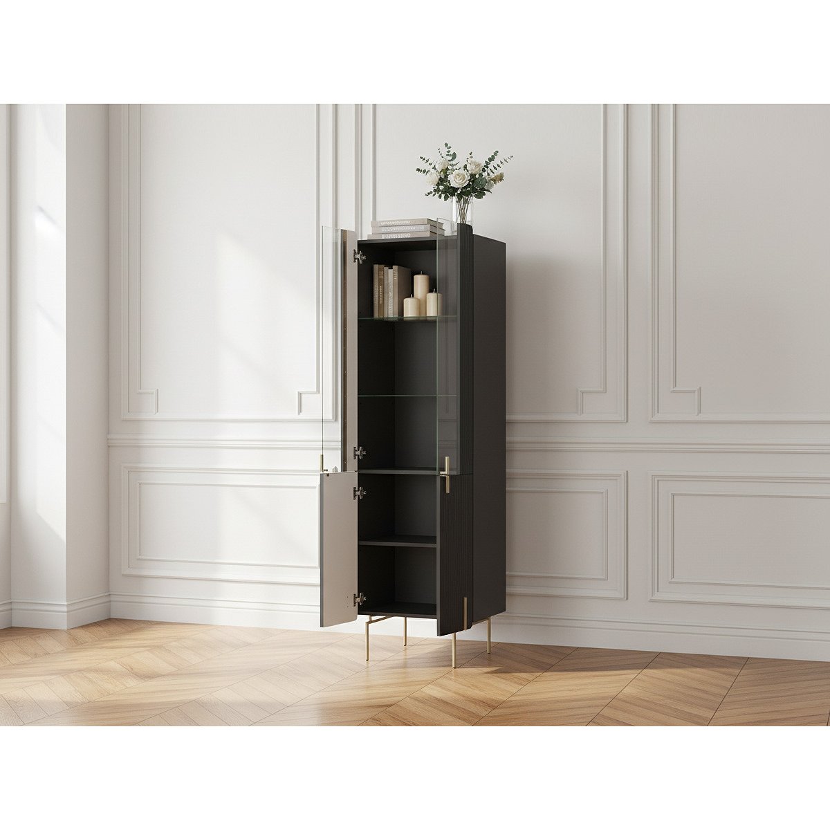 Vitrine 60 cm 2 portes, MATHILDE noir, BOBOCHIC