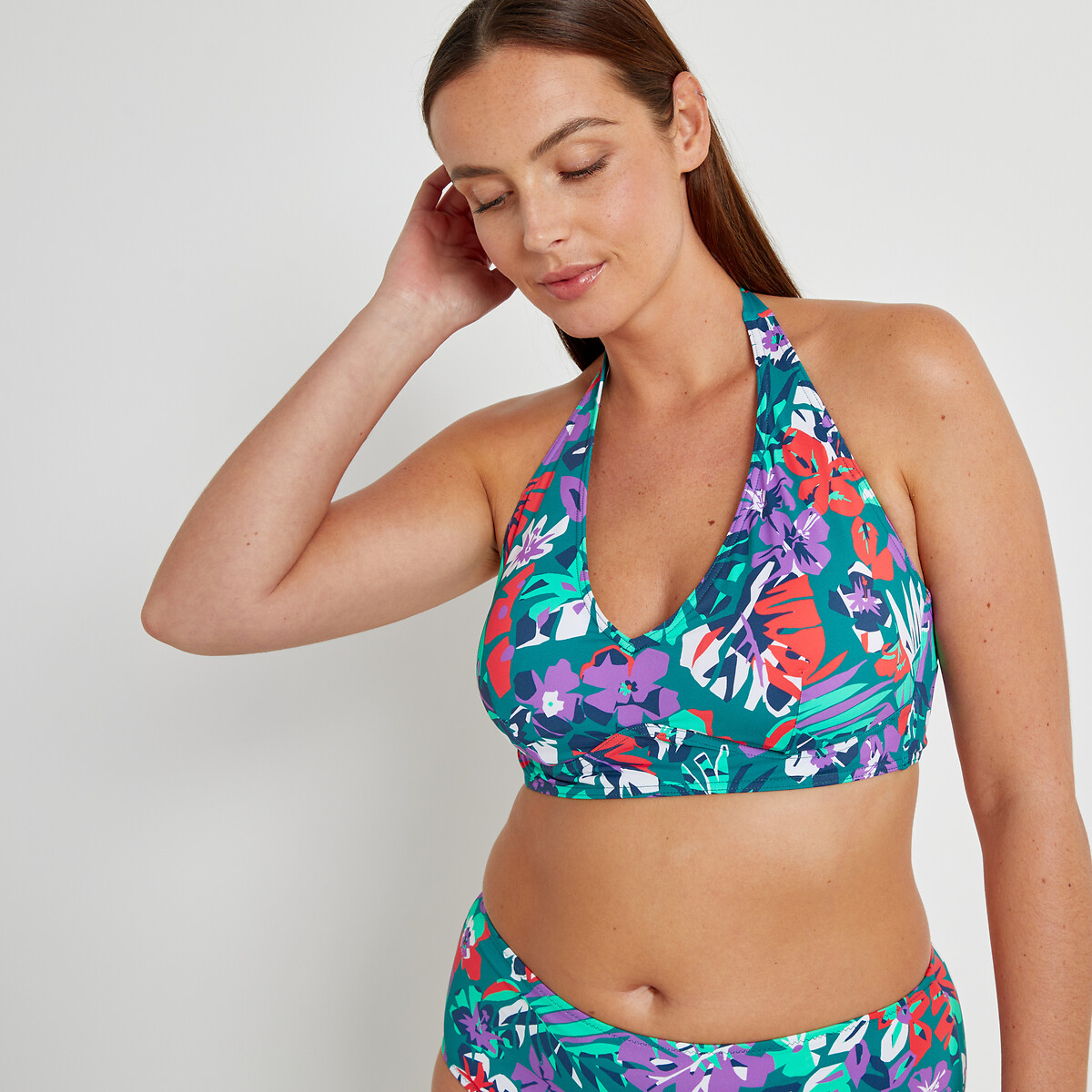 Floral Halterneck Bikini Top exotic print, LA REDOUTE COLLECTIONS PLUS