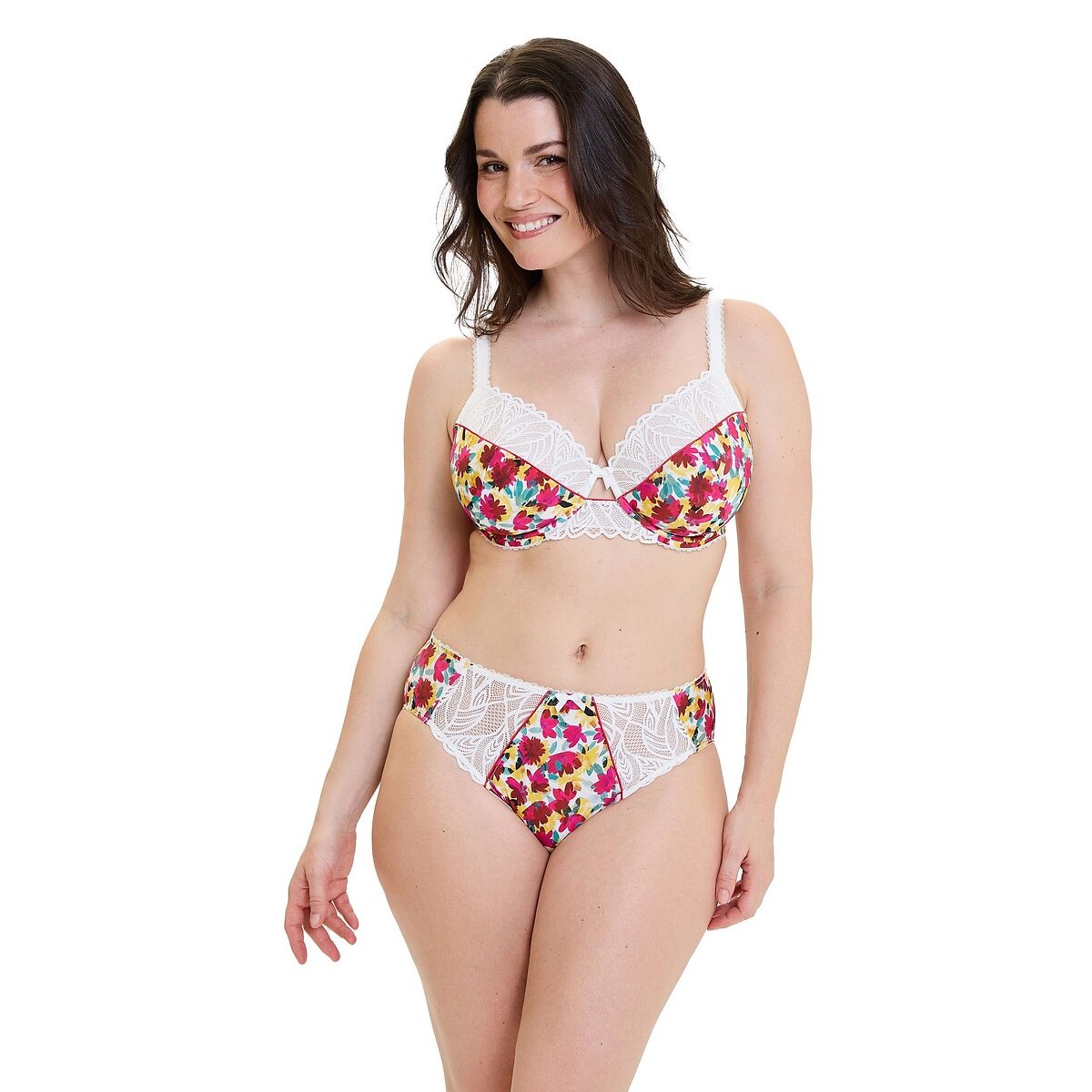 Slip in pizzo e microfibra CELIA fiori rossi/gialli, SANS COMPLEXE