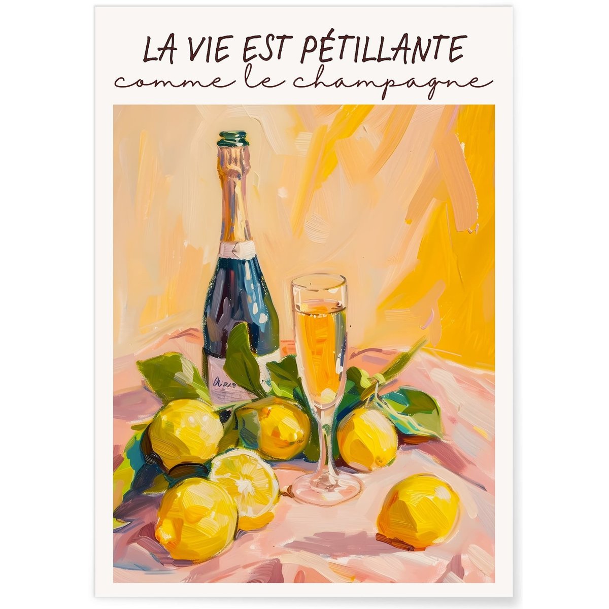 Affiche Champagne et citrons blanc, L'AFFICHERIE