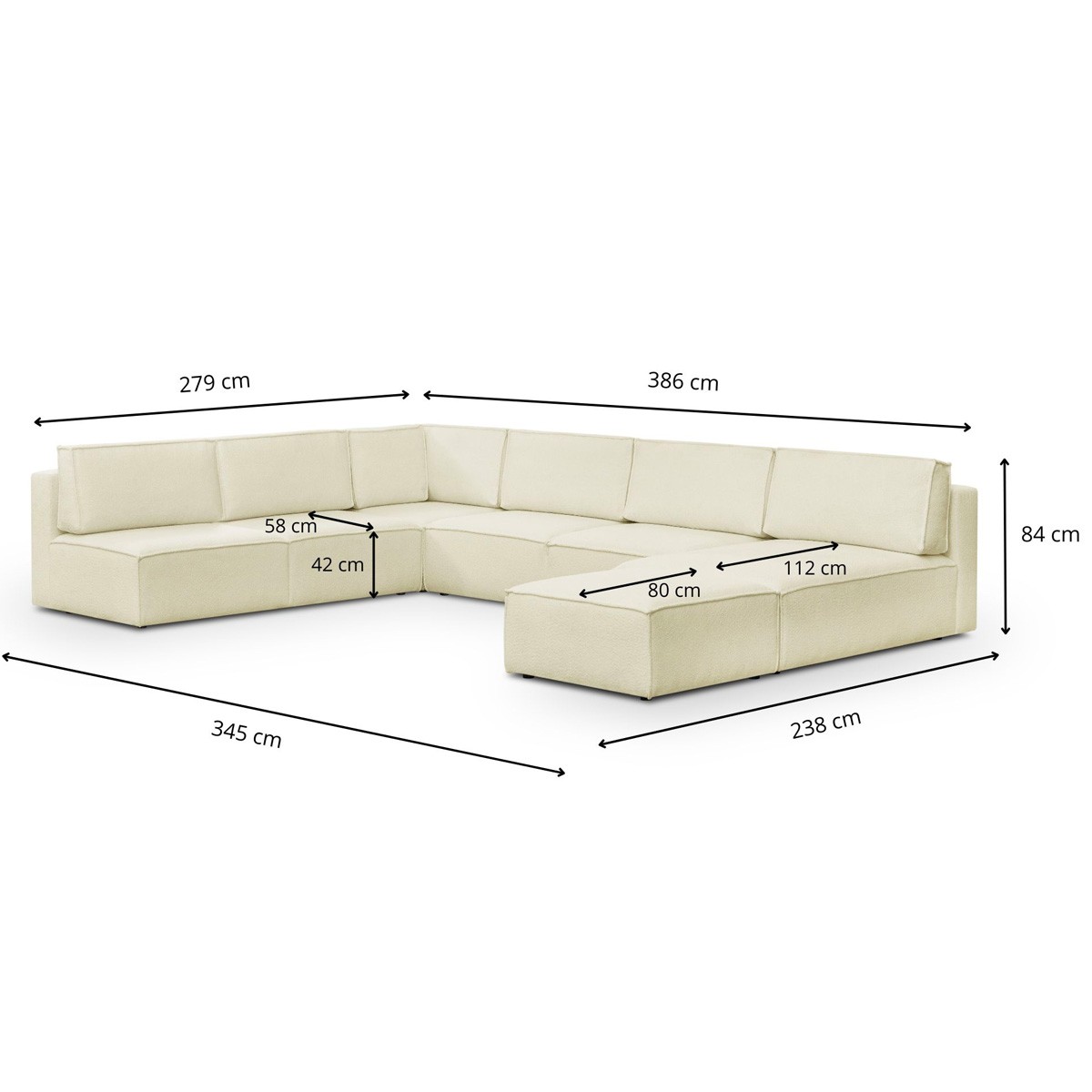 Canapé d'angle gauche convertible 10+1 places en tissu bouclé - HARPER MOD ecru, HOMIFAB