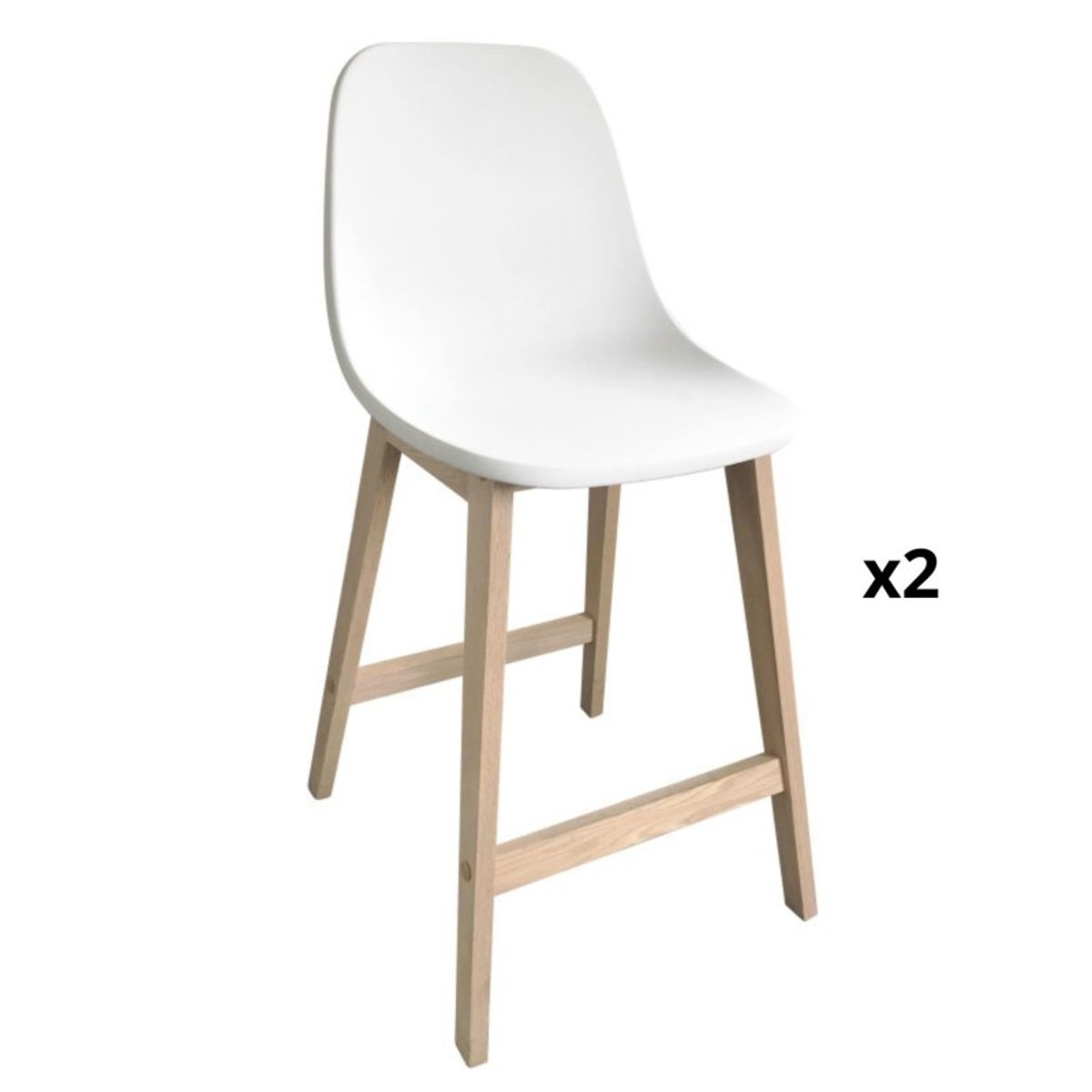 Lot de chaises d'ilot et bar en chêne avec assise plastique 65cm ELIOS | Lot de 2 blanc, MOB IN