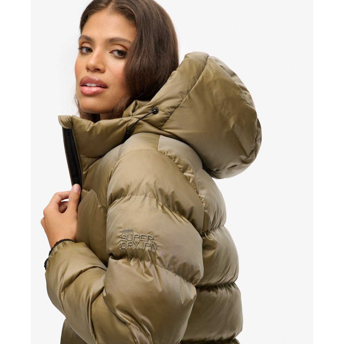 Doudoune Sport à Capuche Luxe kaki lustré, SUPERDRY