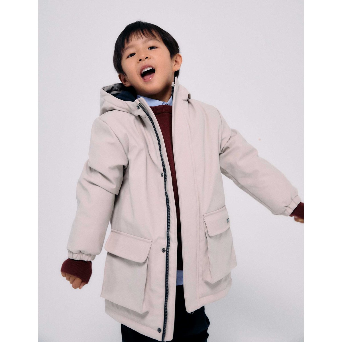 Parka rembourrée avec capuche et poches avant gris clair, ZIPPY