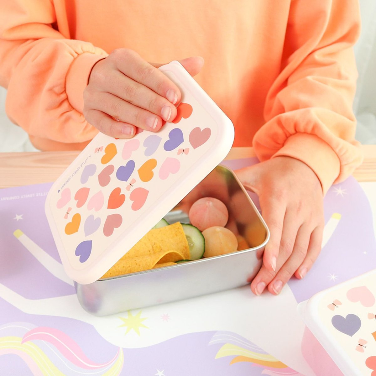 Lunch box en acier inoxydable rose, orange, violet, A LITTLE LOVELY COMPANY