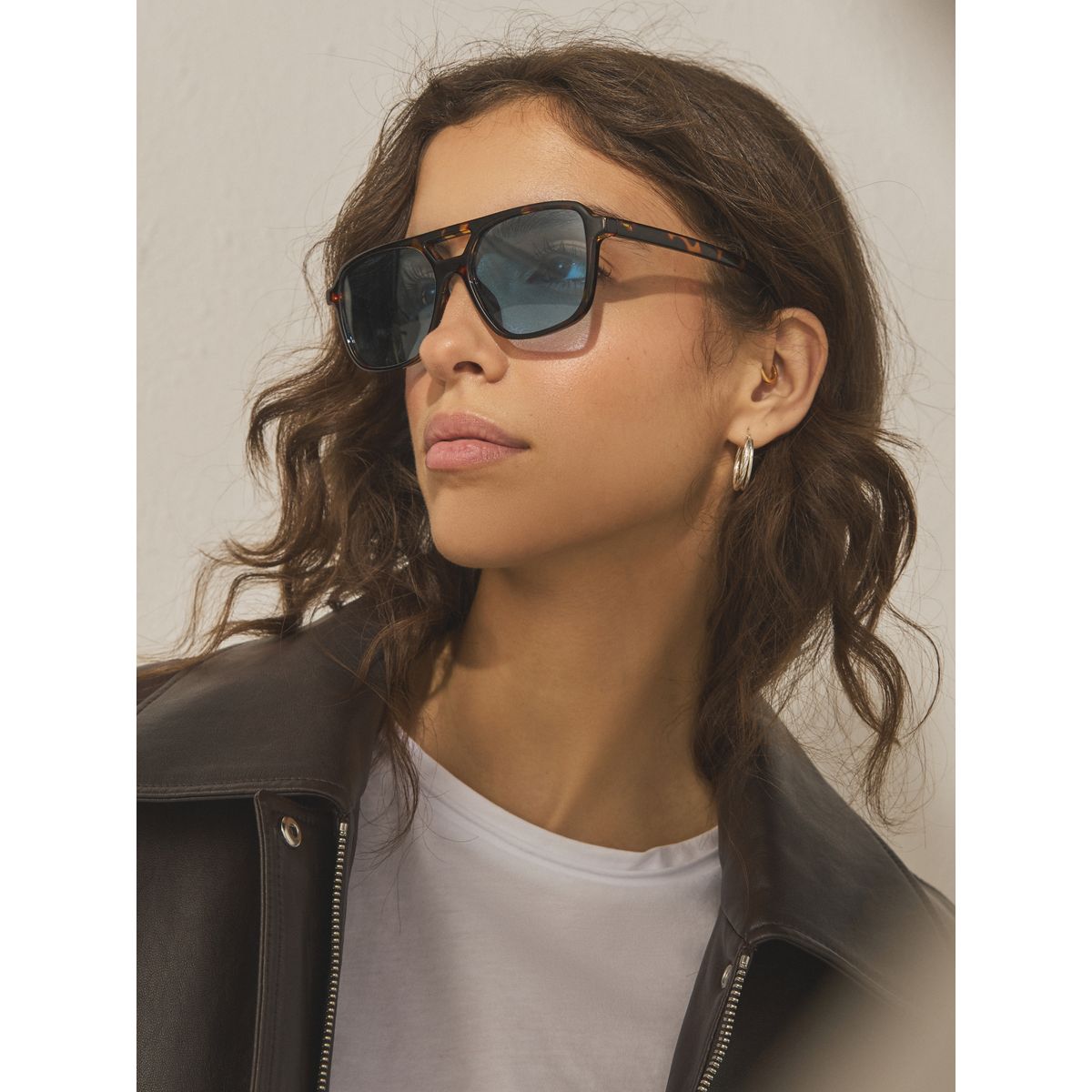 Lunettes de soleil carrées écaille de tortue bleue, NEXT