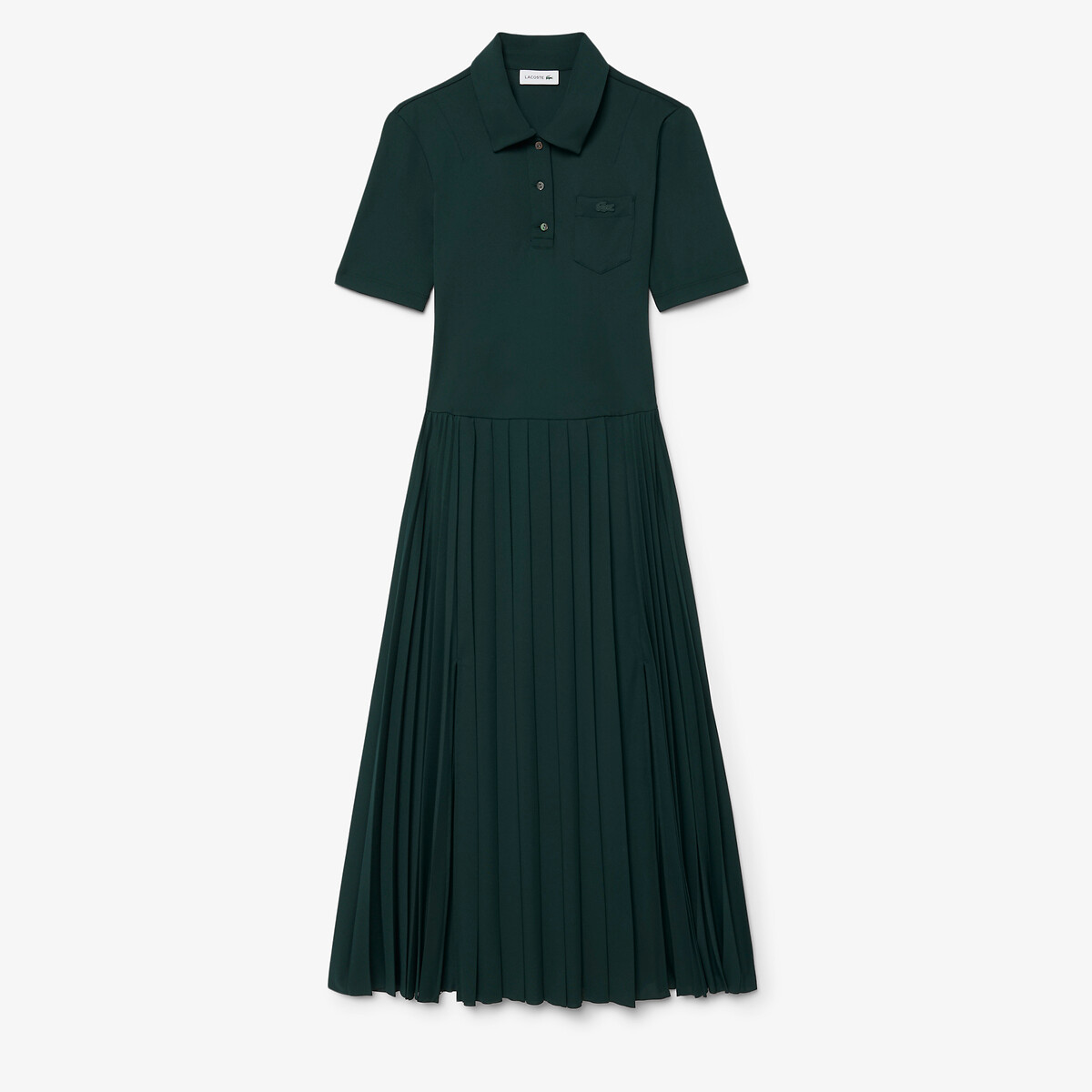 Robe midi à manches courtes, jupe plissée vert foncé, LACOSTE