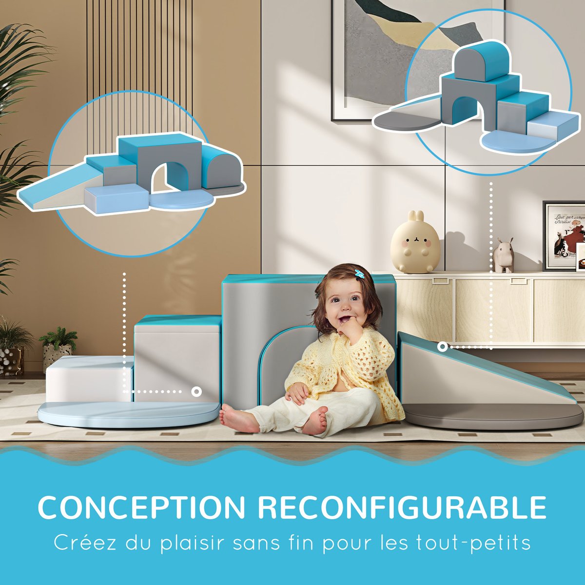 Ensemble de jeux mous pour enfants Revêtement bleu, HOMCOM