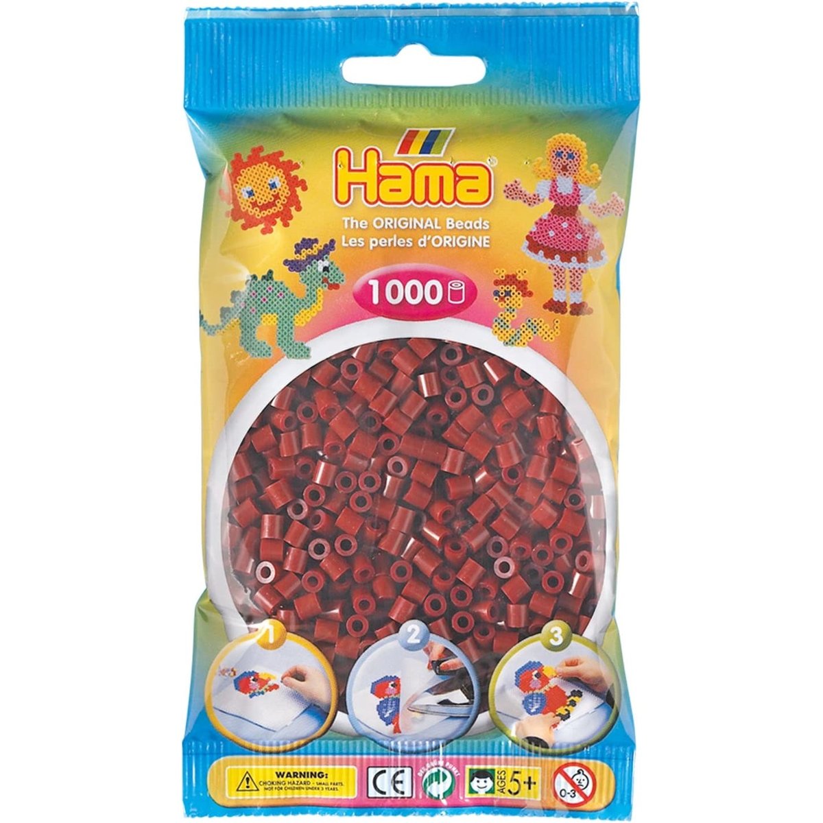 Sachet 1000 perles plastique marron, HAMA
