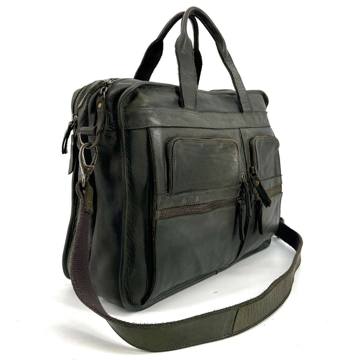Sacoche en cuir vintage KENOBI kaki, OH MY BAG