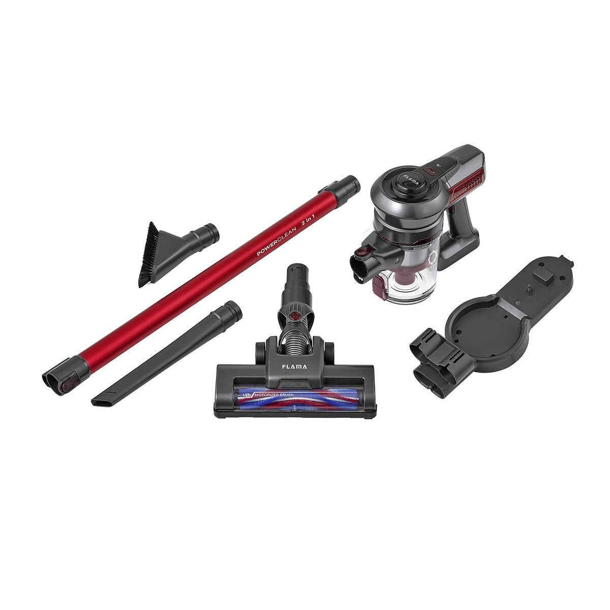 Aspirador Vertical 2 em 1 Sem Fios 22.2V 1642FL, FLAMA vermelho, FLAMA