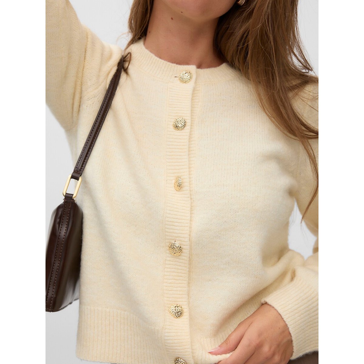 Gilet manches longues, boutonné ecru, VERO MODA