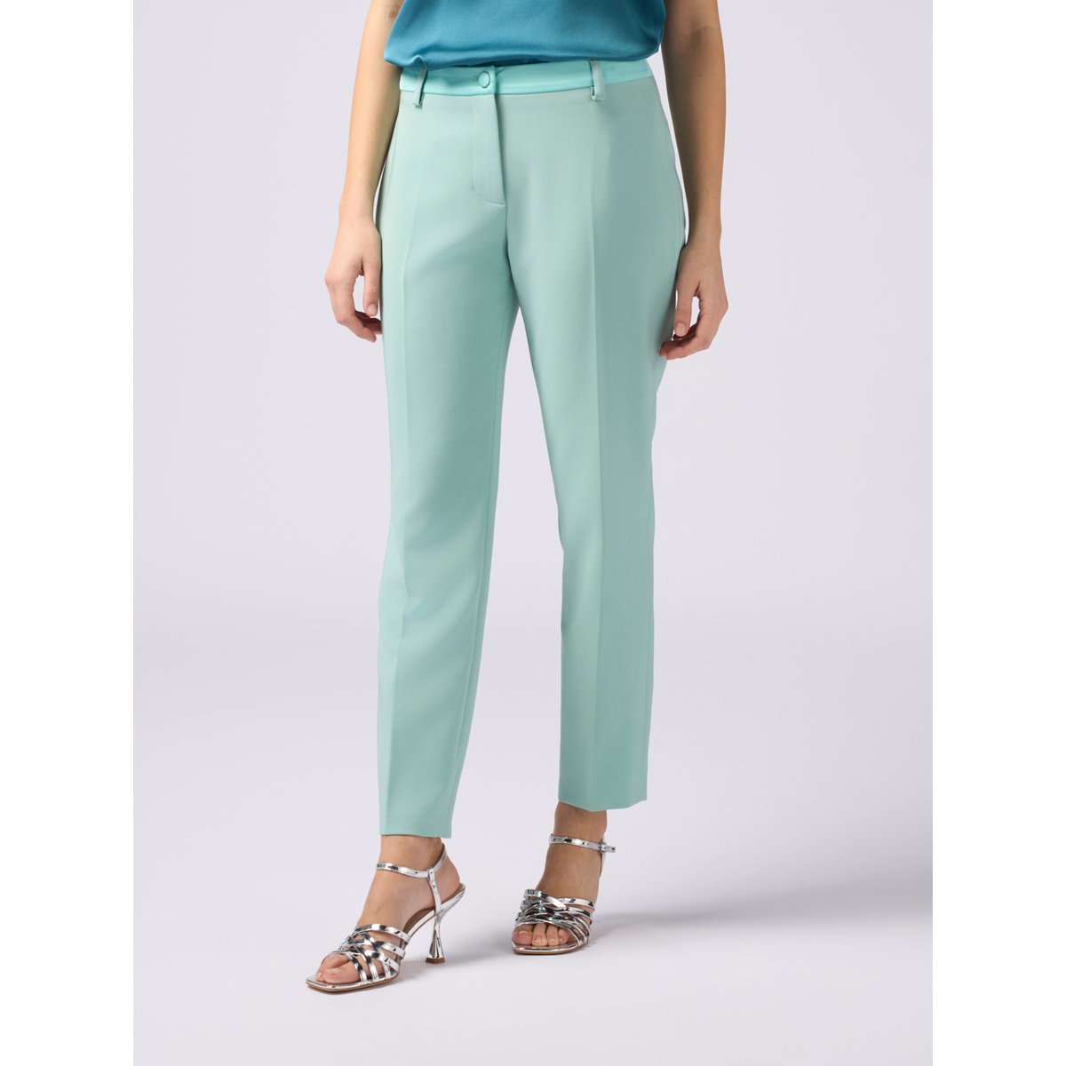 Trousers with satin detail green water, OLTRE