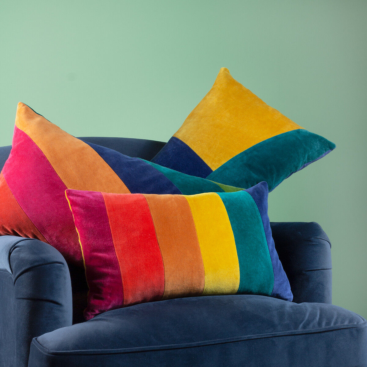Rainbow Cotton Velvet Filled Cushion 30x50cm multi-coloured, LITTLE FURN