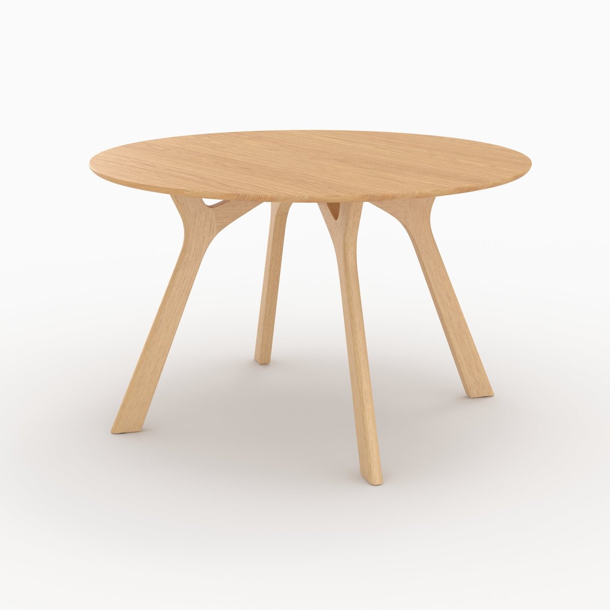 Table ronde 4 personnes en bois d'hévéa massif et placage en chêne D120 cm - IZZI marron clair, MAISON PAVANE