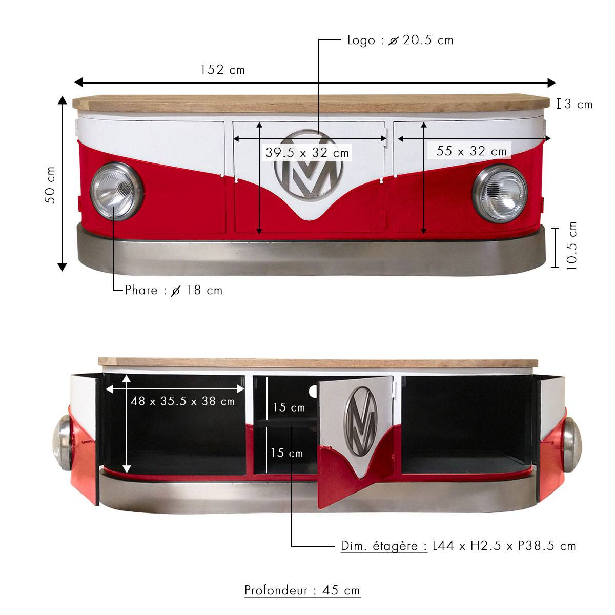Meuble TV en métal COMBI rouge, MADE IN MEUBLES