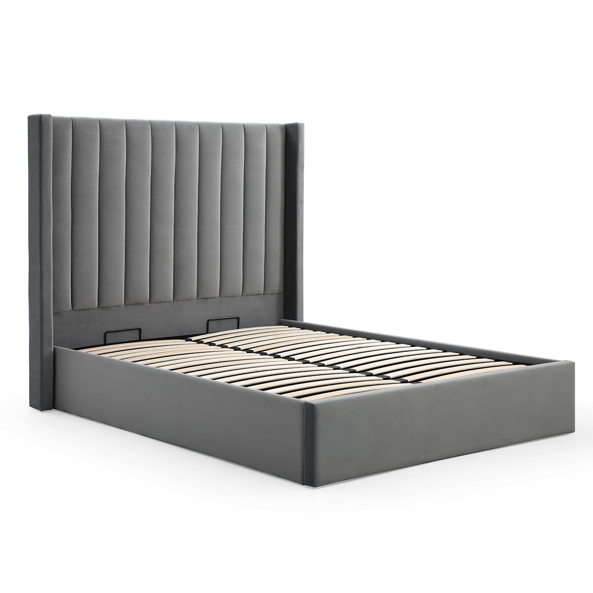 Taylor Fluted Velvet Headboard Multi-Lift Ottoman Storage Bed grey, SO'HOME