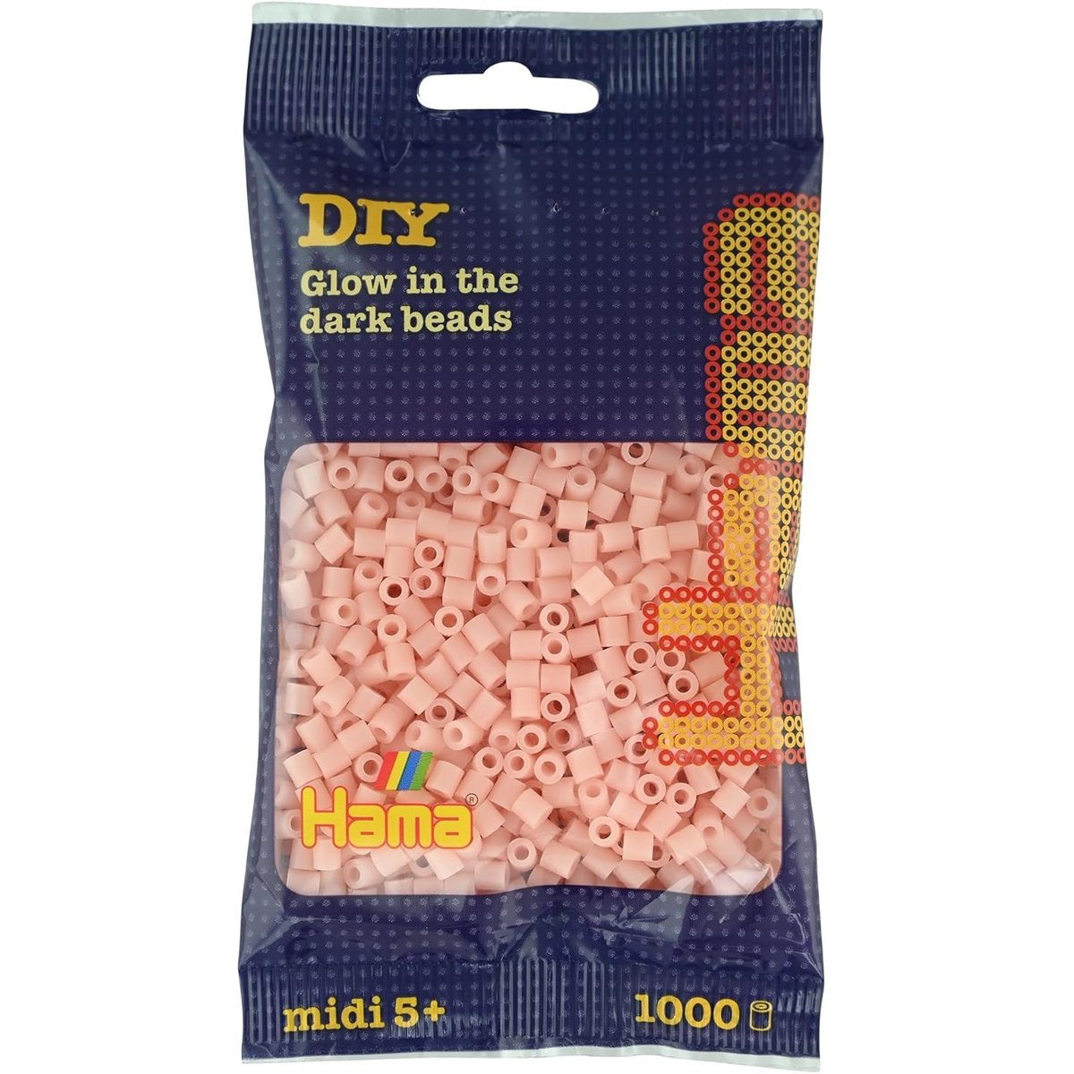 Sachet 1000 perles plastique Midi mix Rose phosphorescent rouge, HAMA
