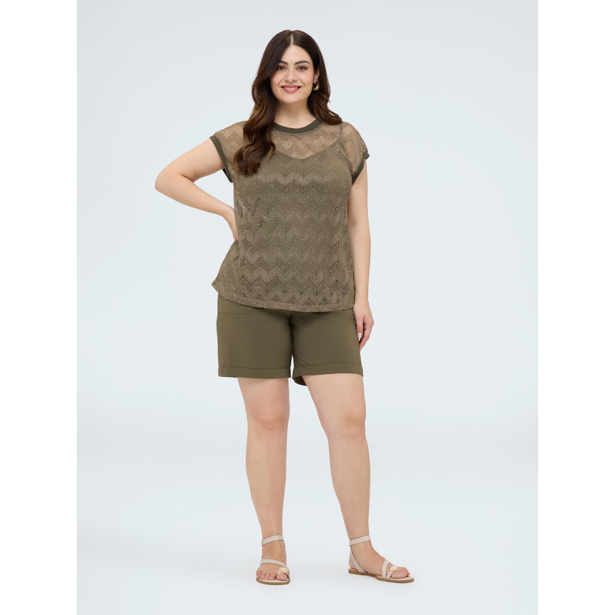 Bermuda avec taille élastiquée verde militare, FIORELLA RUBINO