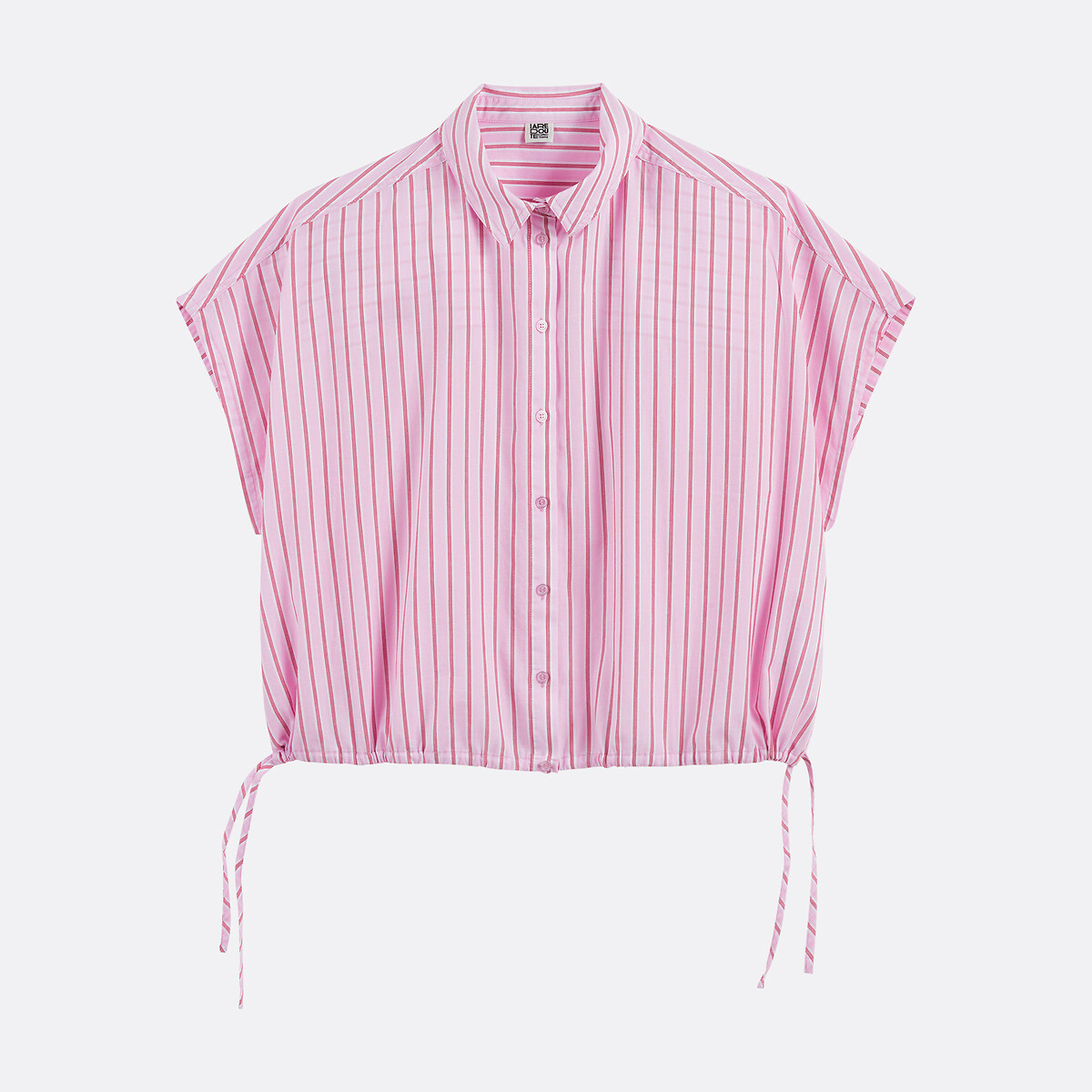 Chemise courte rayée, manches courtes, en coton rose rayé, LA REDOUTE COLLECTIONS