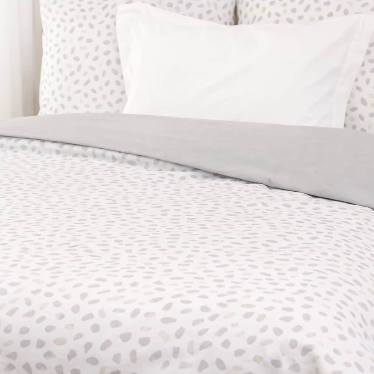 Parure housse de couette imprimés coton réversible SOPHIE gris, LINANDELLE