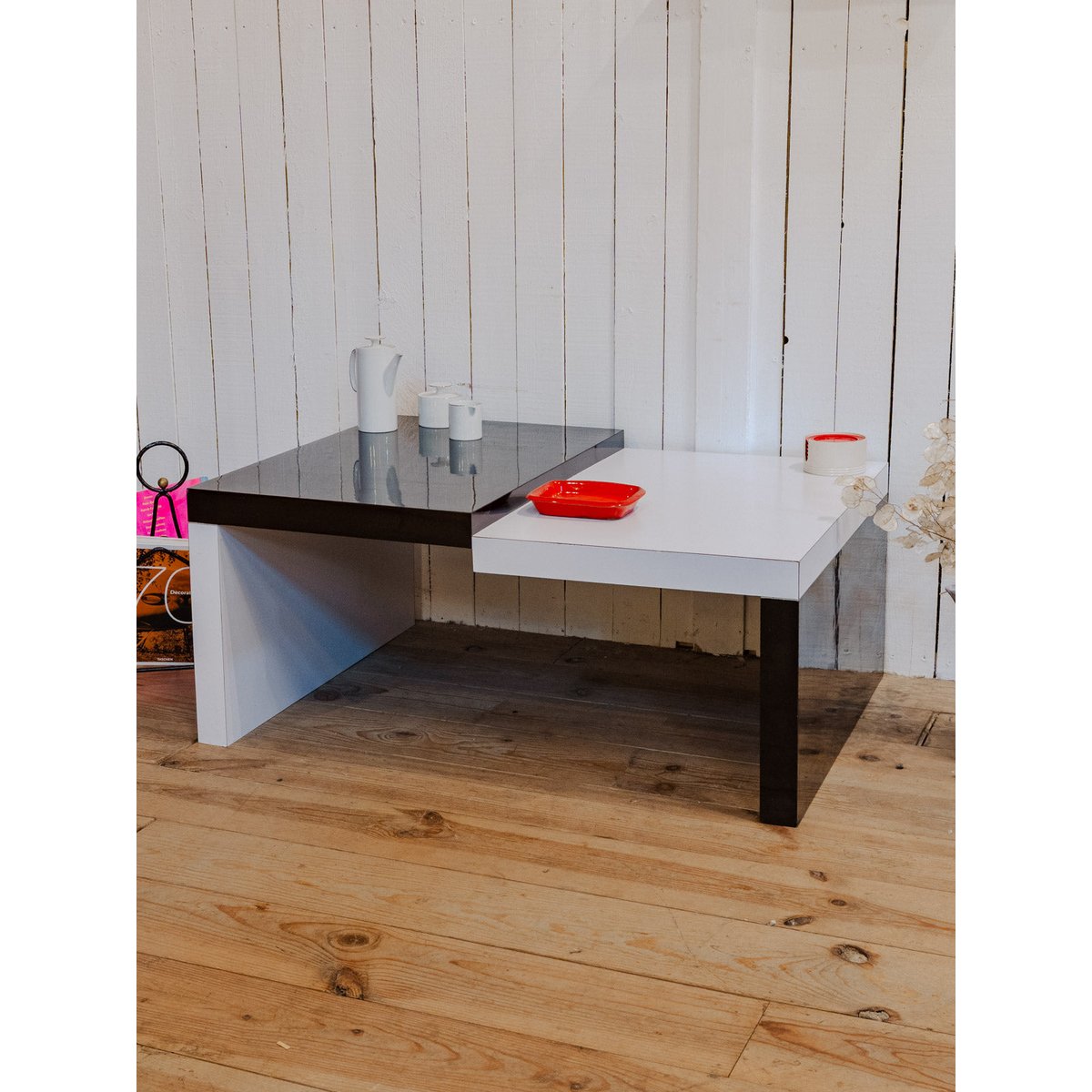 Table basse en bois noir et blanc Donna N°983 - Bon état noir, DEBONGOUT
