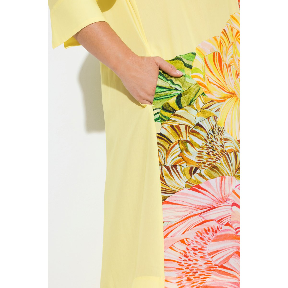 Robe midi en Lyocell, motif floral jaune citron, ULLA POPKEN