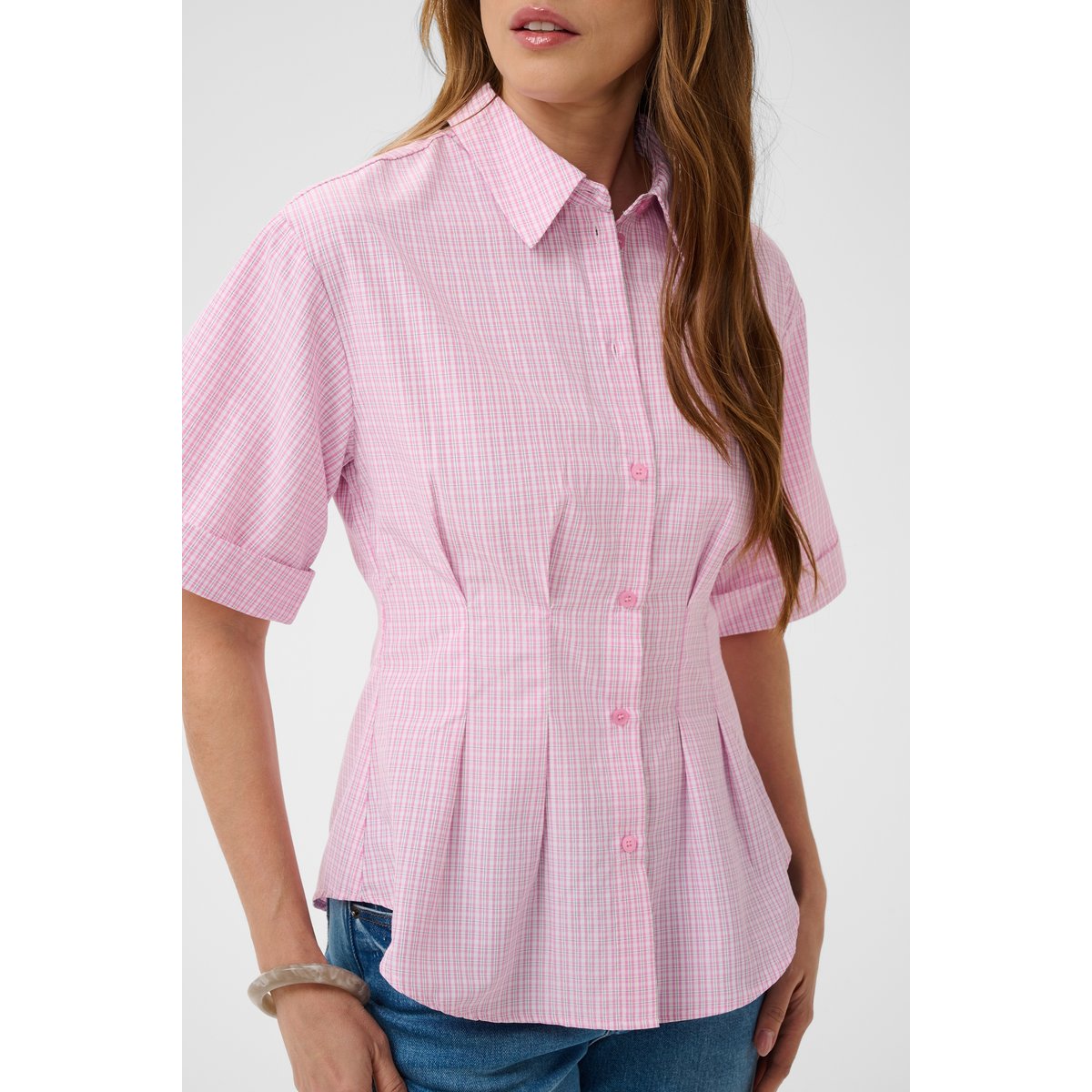 Chemise à manches courtes rose blanc pink/chalk check, KAFFE