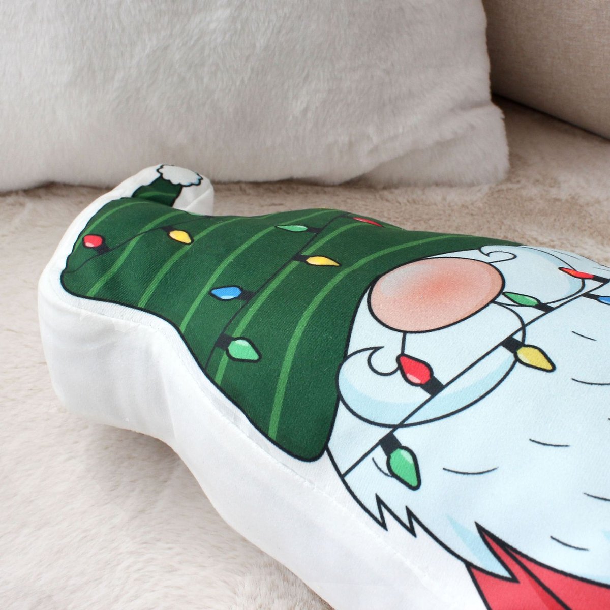 Coussin lumineux de Noël en velours motif lutin blanc, TOILINUX