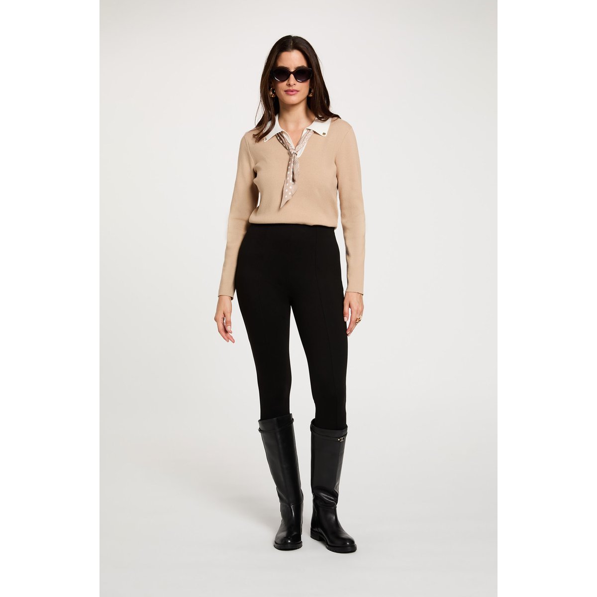 Pull col à revers beige, MORGAN