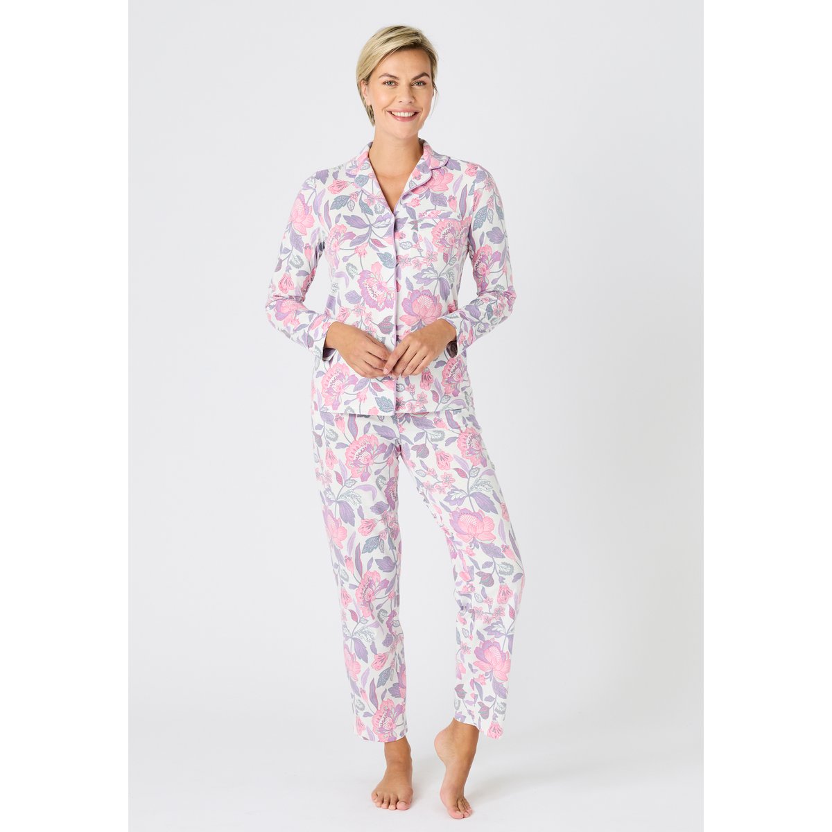 Ensemble de pyjama manches longues rose fleurs indiennes, DAMART