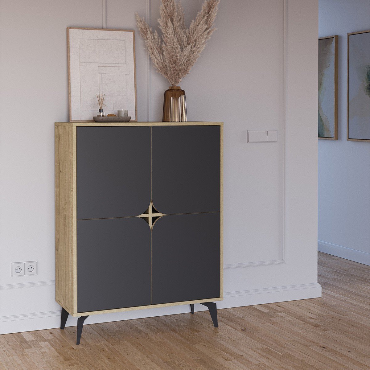 Buffet haut 4 portes avec pieds en métal L90 cm - FLORA noir, CALICOSY