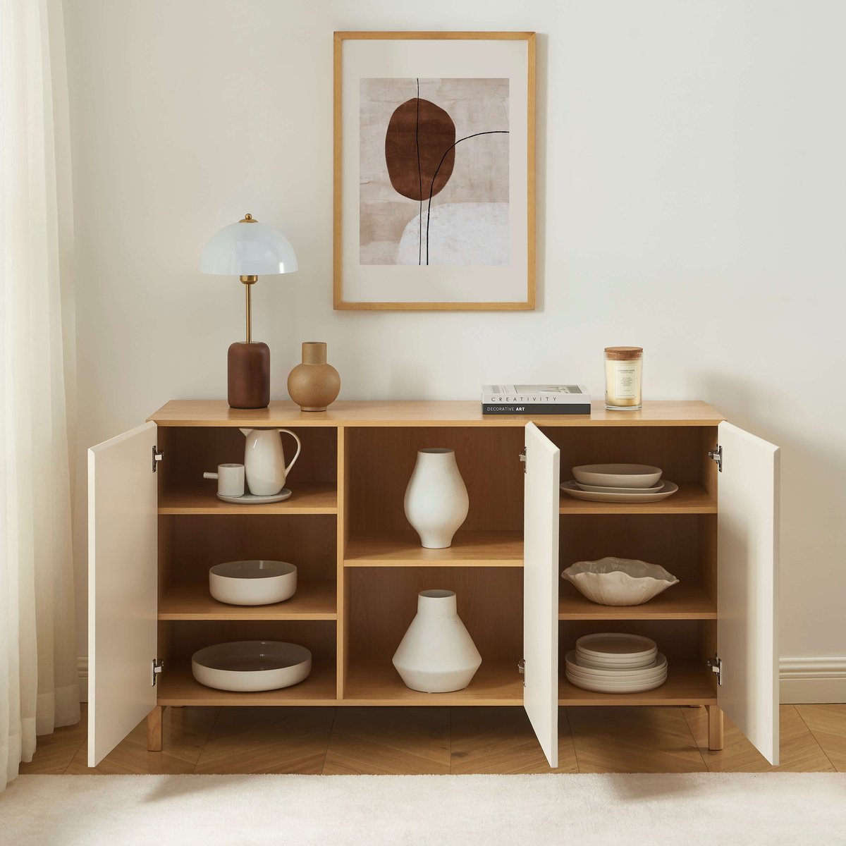 Buffet 3 portes ORCA beige et chêne, BAÏTA