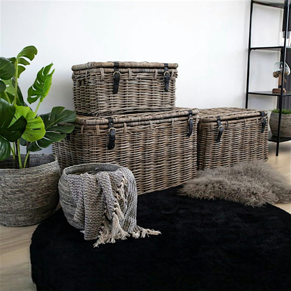 Malle de rangement en rotin avec attaches (lot de 3) MANY bois naturel, PIER IMPORT