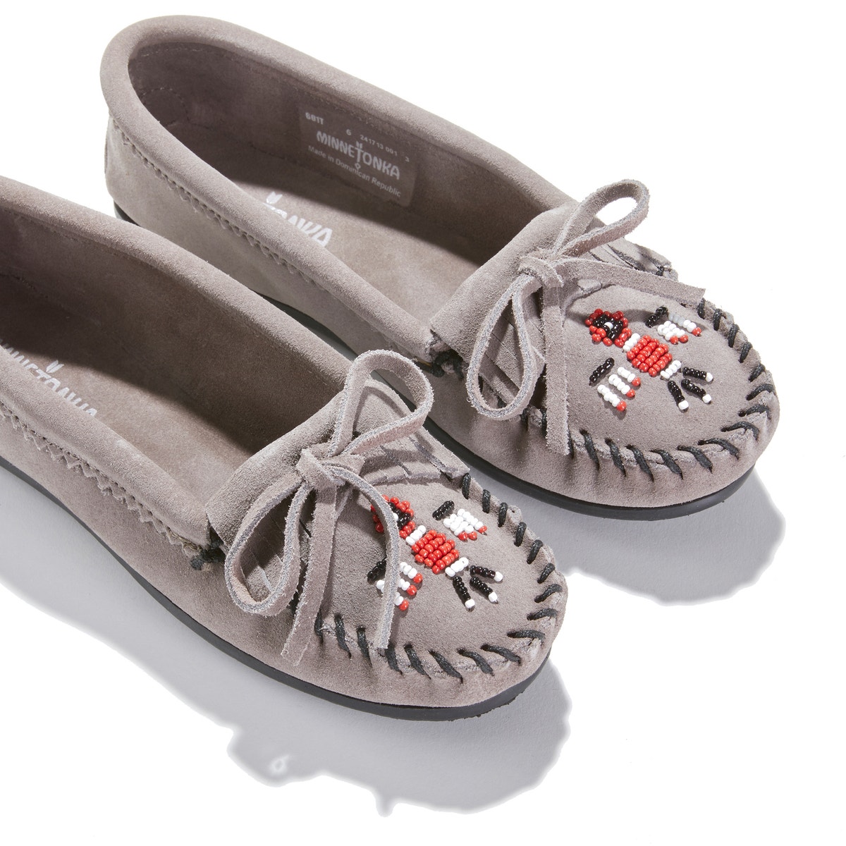 Mocassins Cuir Et Perles Thunderbird Ii gris, MINNETONKA