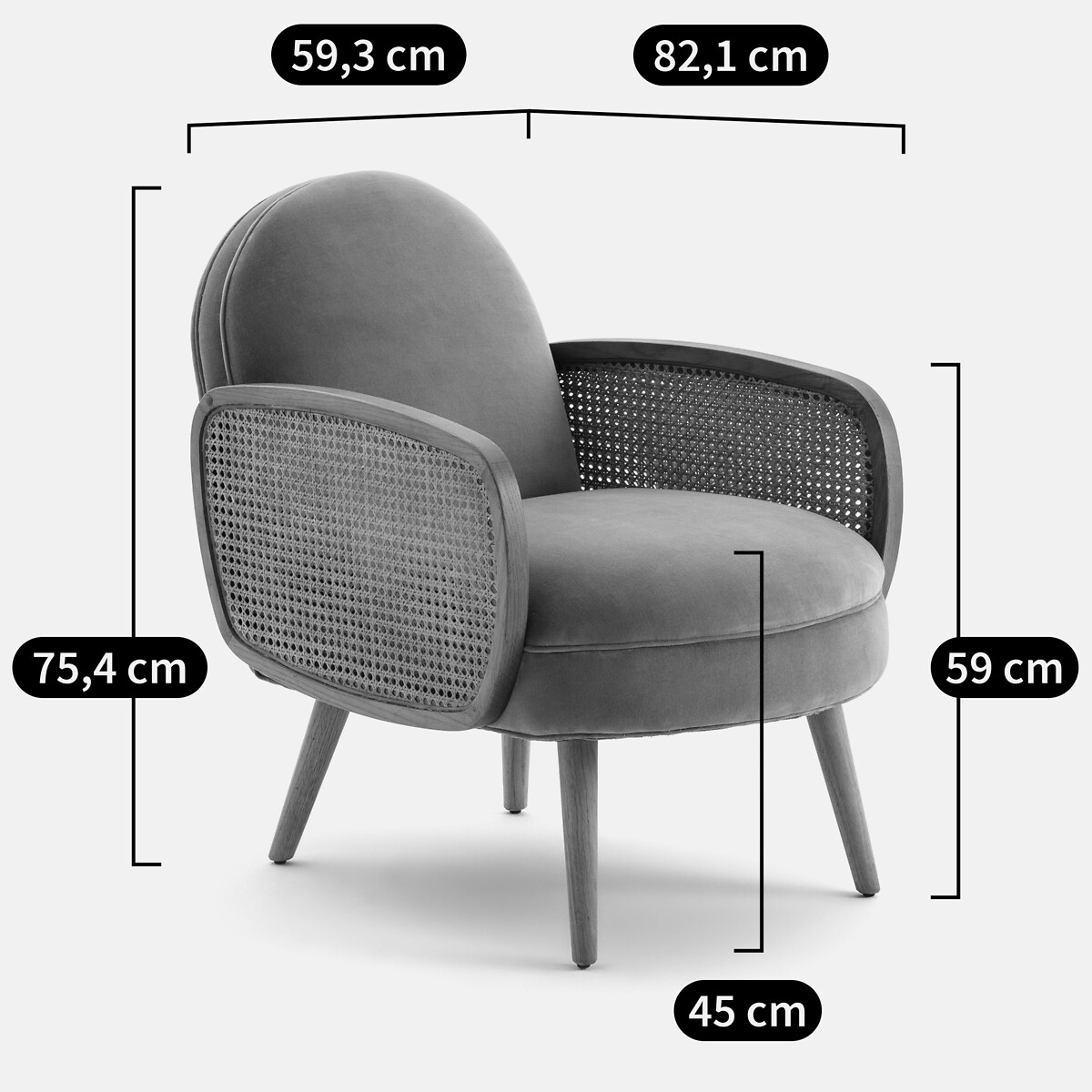 Poltrona velluto e vimini, Buisseau arancione, LA REDOUTE INTERIEURS