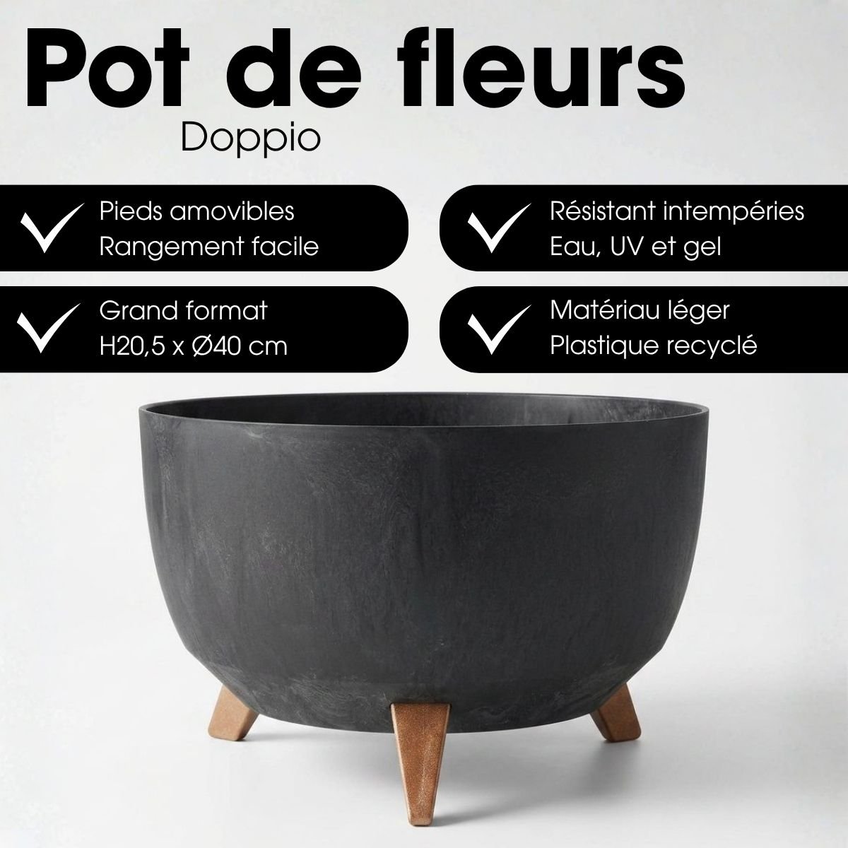 Bac à plantes DOPPIO noir, MICA DECORATIONS