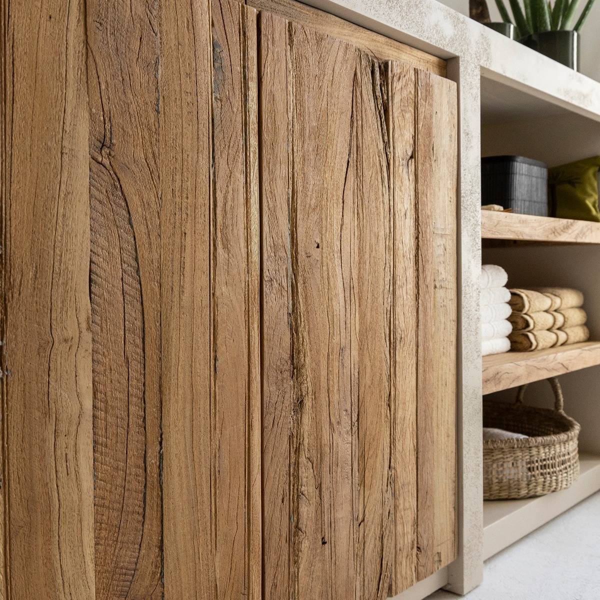 Meuble sous vasque en bois effet béton DALVA bois clair, MADE IN MEUBLES