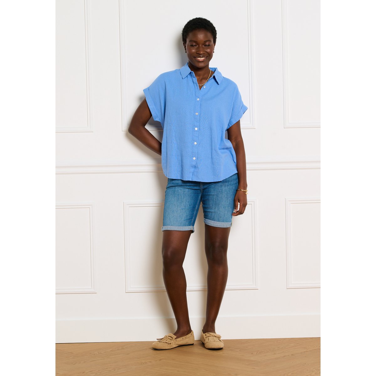 Short en denim taille classique medium blue, LOLALIZA